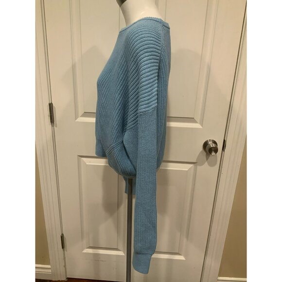 Reformation Blue Knit Cropped Sweater Crew Neck, Size Medium - Picture 5 of 9